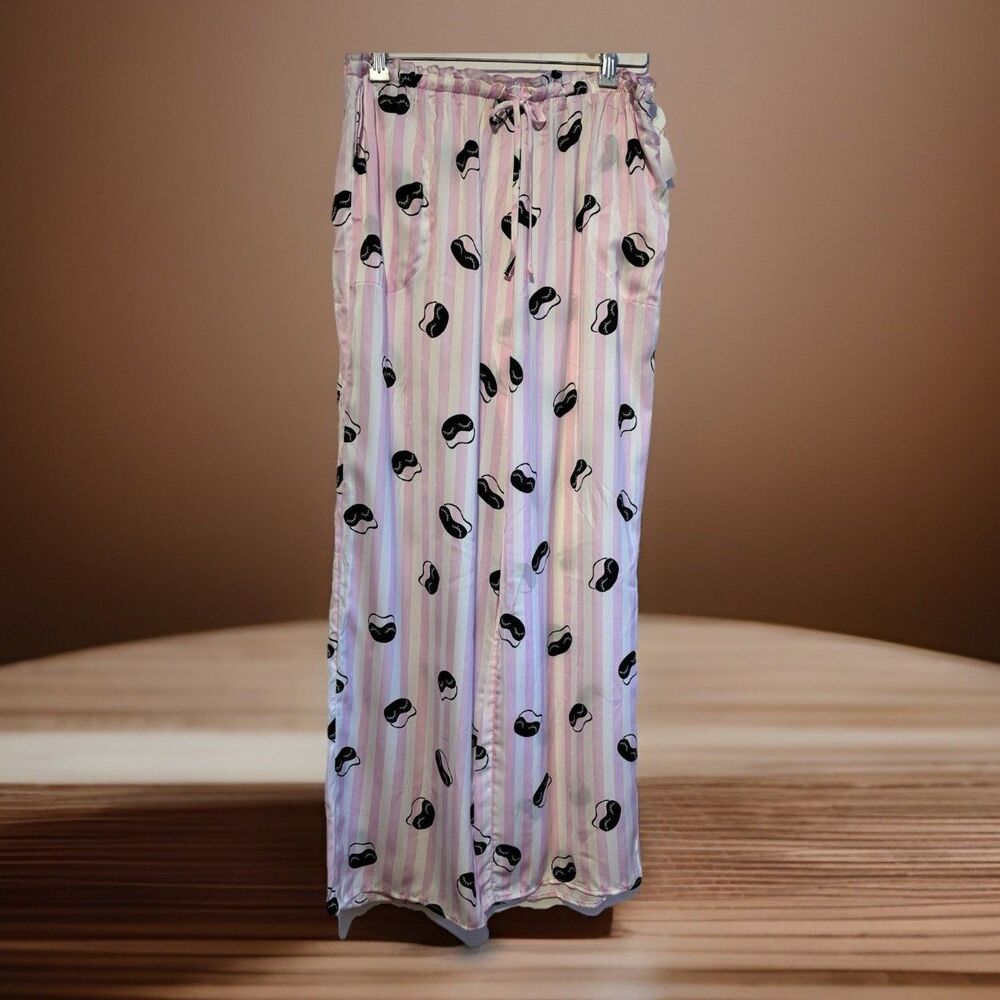 Brandy Shady Lady Pink Stripe Pajama Pants Women’s M Sleep Mask Lounge